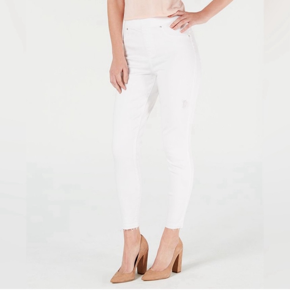 SPANX White High Rise Stretch Distressed Skinny Ankle Raw Hem Jeans Size M
